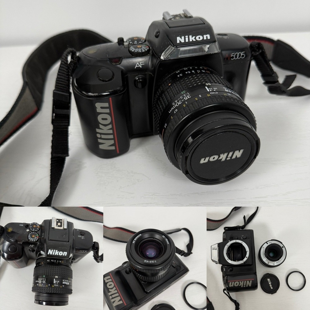 NIKON N5005 35mm SLR FILM CAMERA with AF‎ Nikkor 35-70mm f3.3-4.5 Lens Cap Strap
